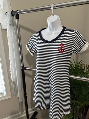 Ingear Navy & White Striped Swim Coverup with Red Anchor. Cute!